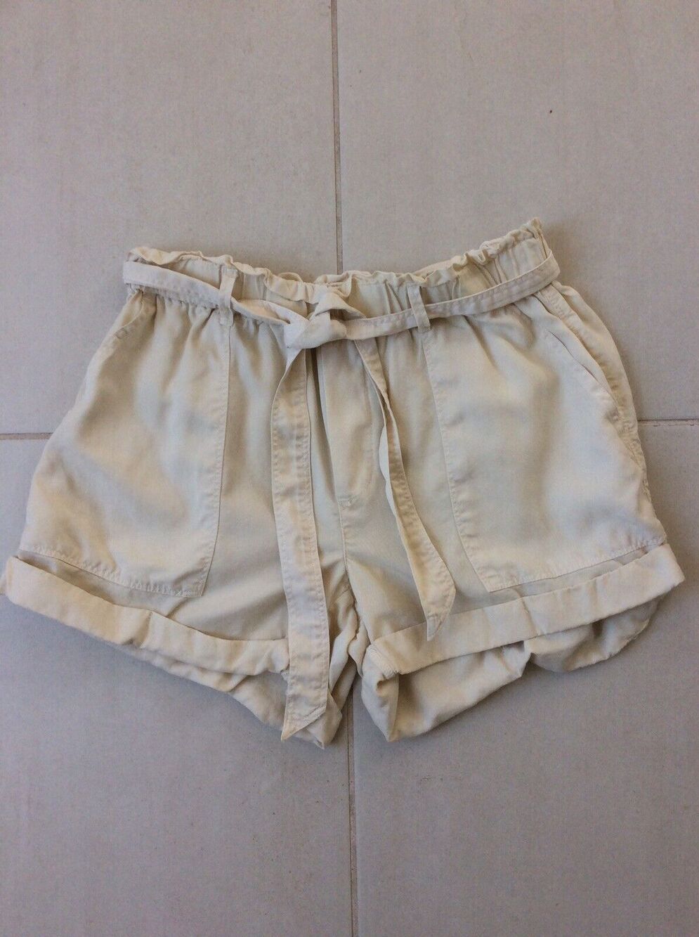 Aerie Cuffed Shorts Belted Paperbag Waist Mid Rise Coastal Chic Clean Girl
